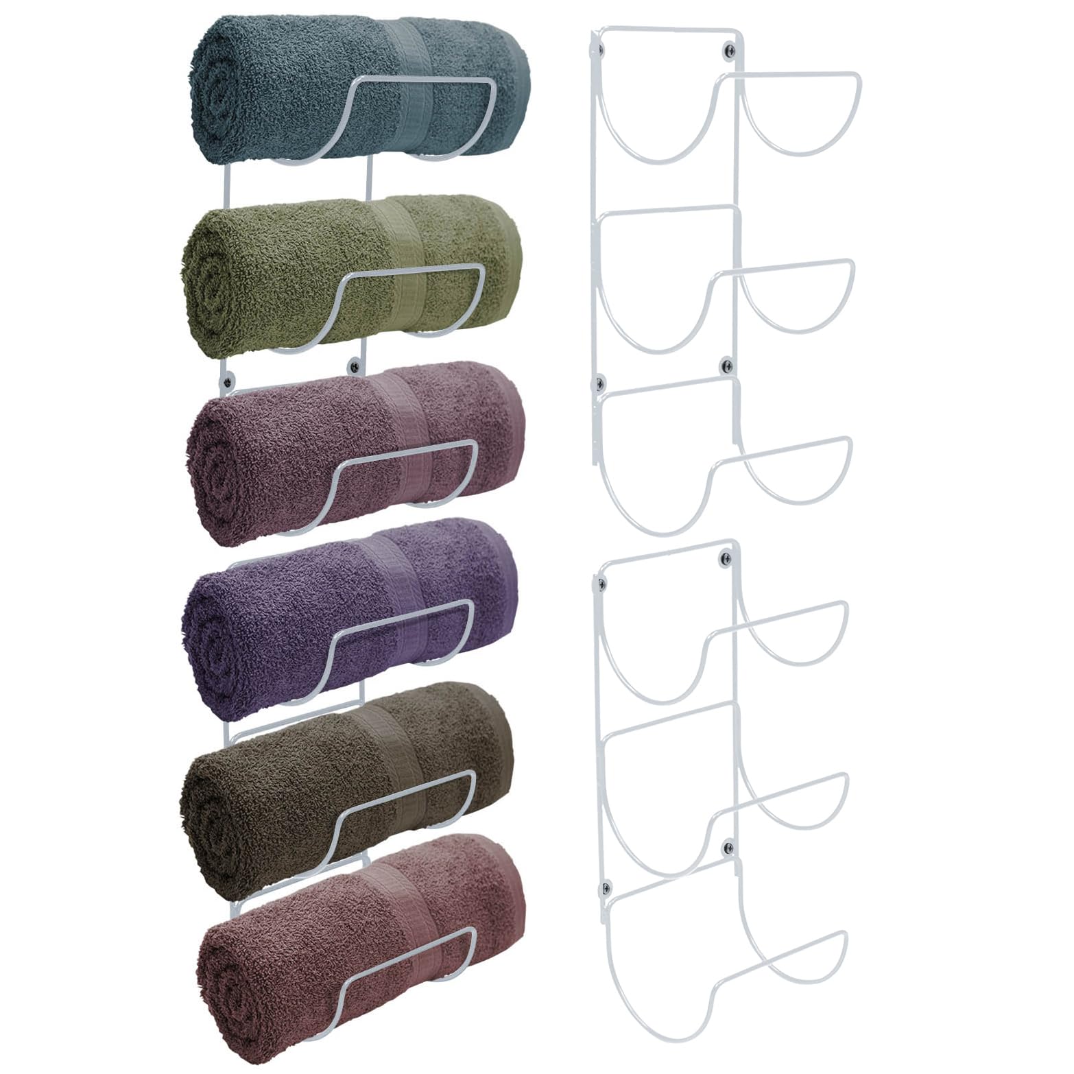 Sorbus Towel Holder for Bathroom Wall - 6 Level Wall Mounted Towel Rack Shelves for Rolled Bath Towels, Washcloths, Linen - Silver Hanging Towel Racks for Bathroom, Spa, Salon, Towel Storage Organizer