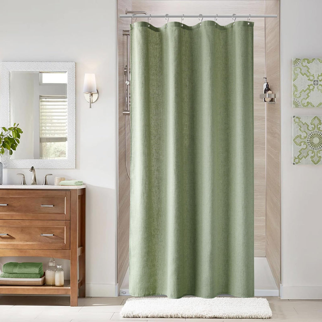 Naturoom Natural Linen Shower Curtain, Country Boho Farmhouse Bath Decor Beige Shower Curtains for Bathroom Neutral Cloth Weighted Textured Fabric Bath Curtain Liner with Hooks, Cream, 72 Inch