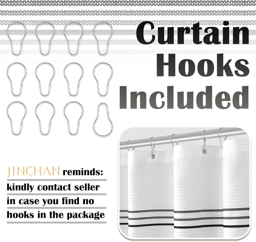 jinchan Black and White Shower Curtain for Bathroom Modern Farmhouse Striped Waterproof Fabric Shower Curtain Set with 12 Hooks Machine Washable 70x72 Inches