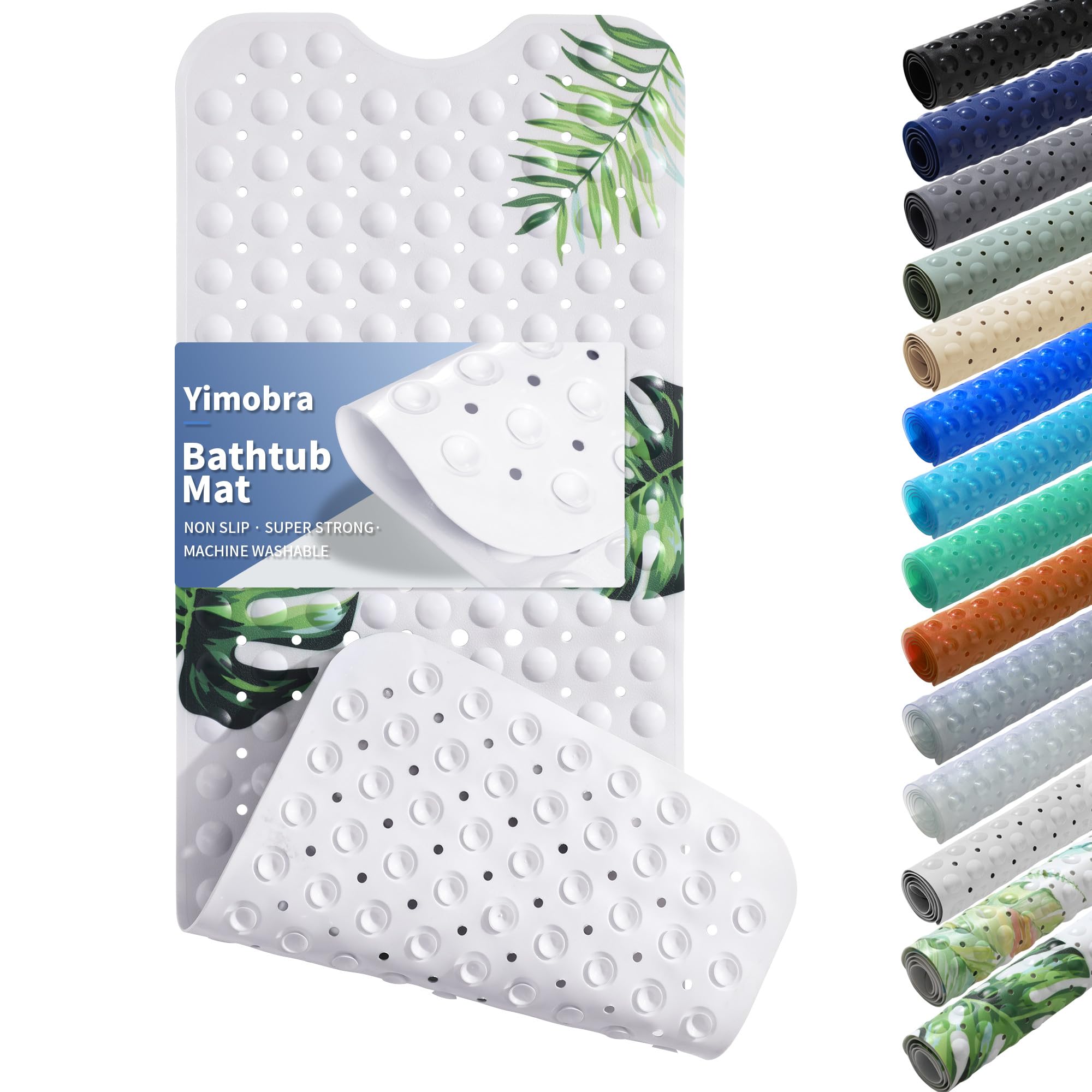 Yimobra Non Slip Bathtub Mat 40"x16", Super Strong Suction Cups, Extra Long Shower Mat with Drain Holes, Machine Washable Fast Draining Bathroom Floor Mat, Clear Grey