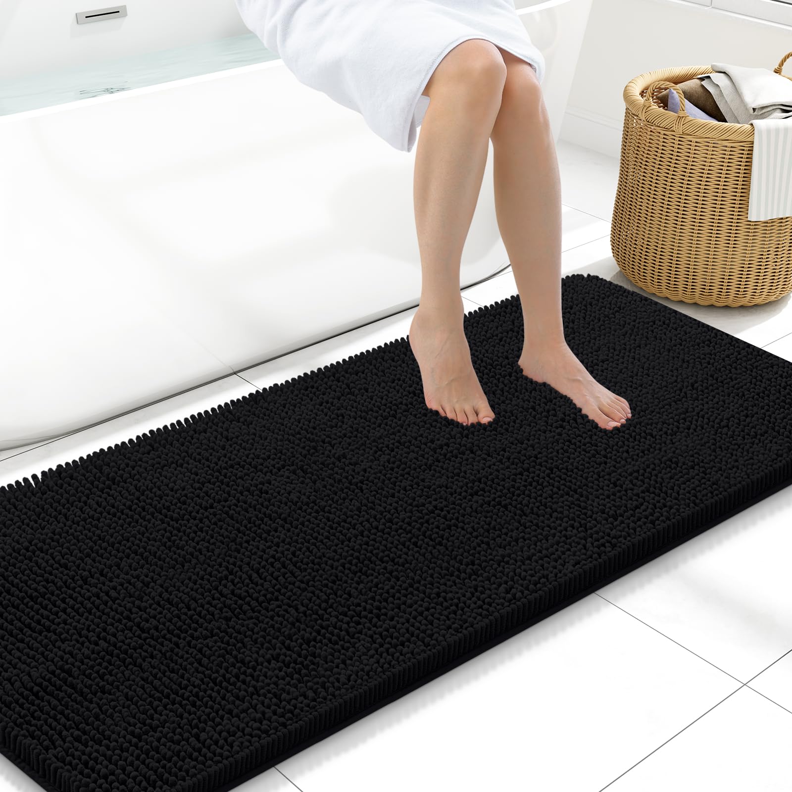 Arotive Bathroom Rugs 30x20, Extra Soft Absorbent Shaggy Chenille Bath Rugs, Machine Washable Rubber Backing Non-Slip Bath Mats for Bathroom Floor Tub and Shower, Home Decor Accessories, Grey