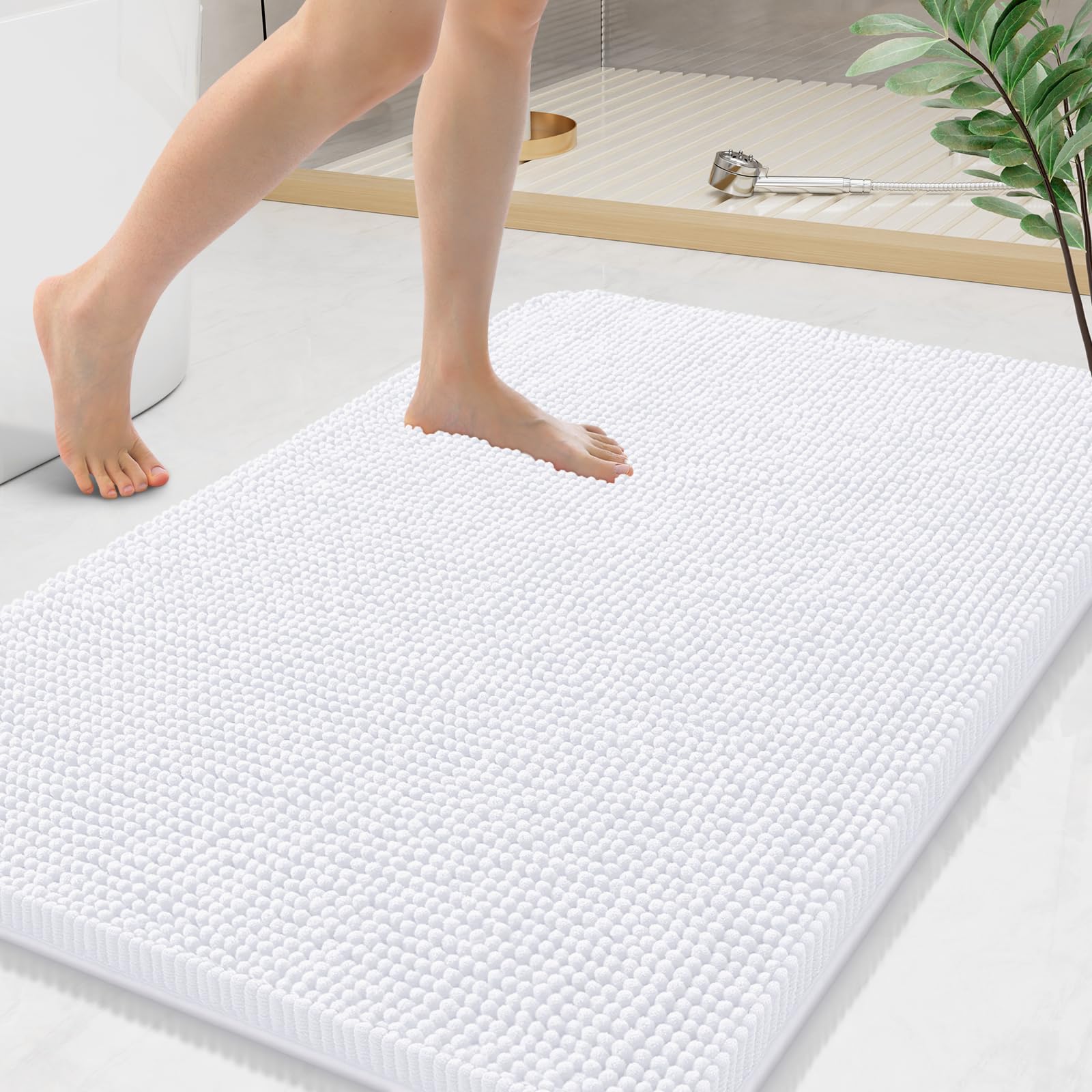 Arotive Bathroom Rugs 30x20, Extra Soft Absorbent Shaggy Chenille Bath Rugs, Machine Washable Rubber Backing Non-Slip Bath Mats for Bathroom Floor Tub and Shower, Home Decor Accessories, Grey