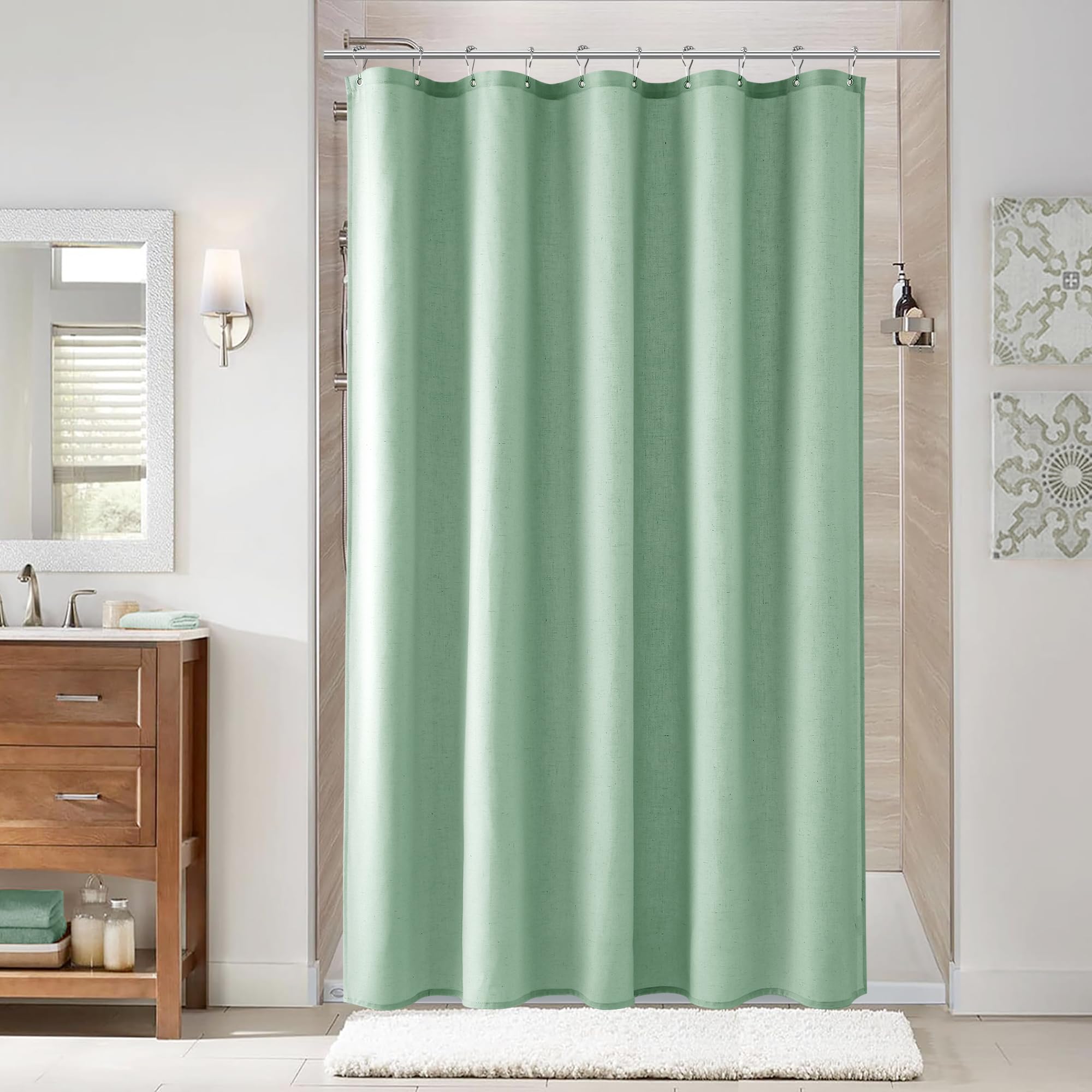 Naturoom Natural Linen Shower Curtain, Country Boho Farmhouse Bath Decor Beige Shower Curtains for Bathroom Neutral Cloth Weighted Textured Fabric Bath Curtain Liner with Hooks, Cream, 72 Inch