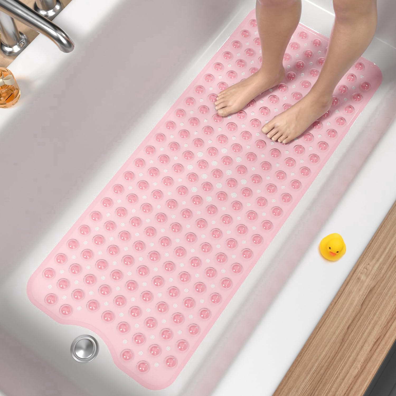 HITSLAM Bath Mat for Tub, Non Slip Bathtub Mat, 40 x 16 Inch Extra Long Bath Tub Mat, Machine Washable Bathroom Shower Mat with Suction Cups and Drain Holes, Soft on Feet, Clear