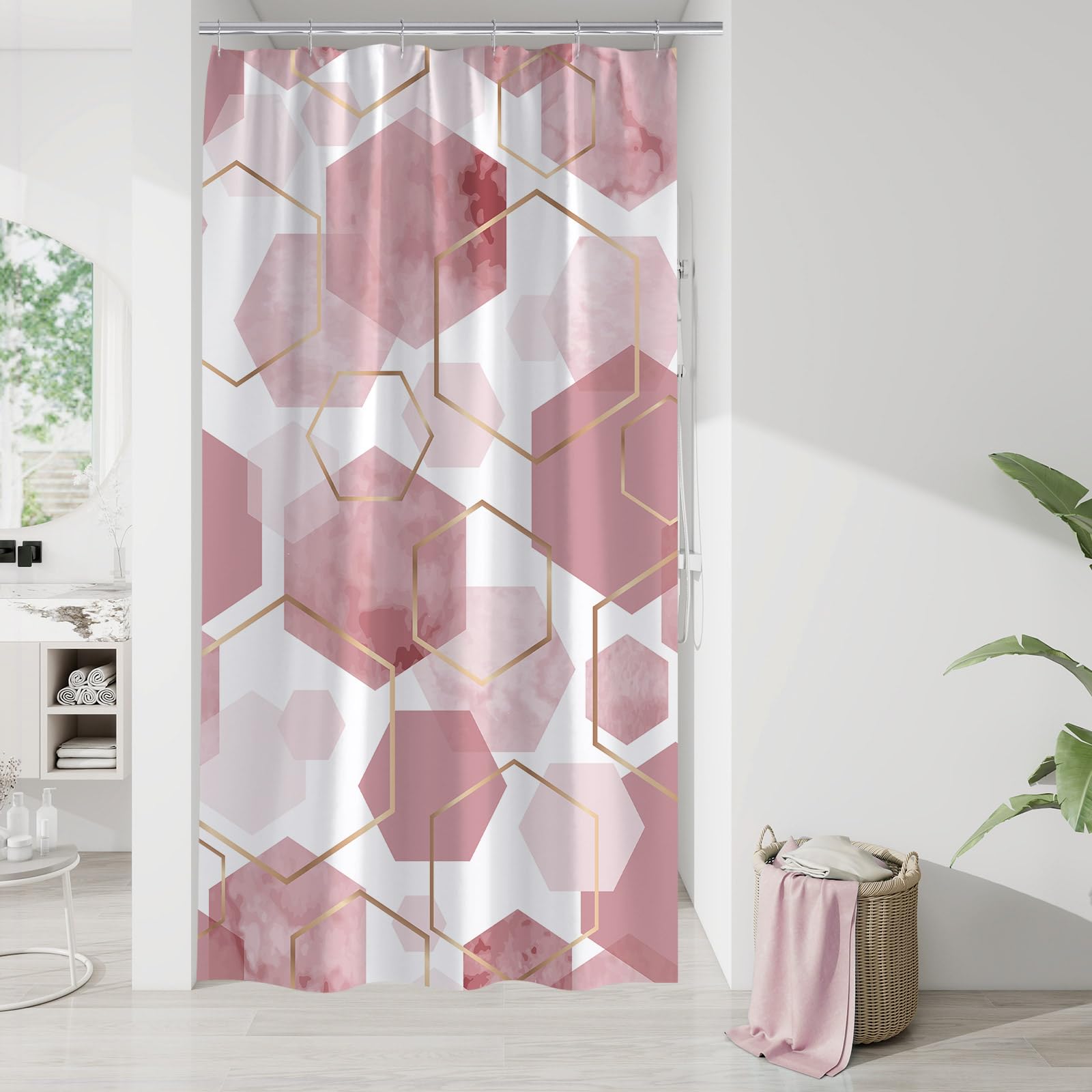 Litabel Blue Shower Curtain Set, Modern Geometric Art Decor Waterproof Bath Curtain, Abstract Fabric Shower Curtain for Bathroom, 72x72 Inch