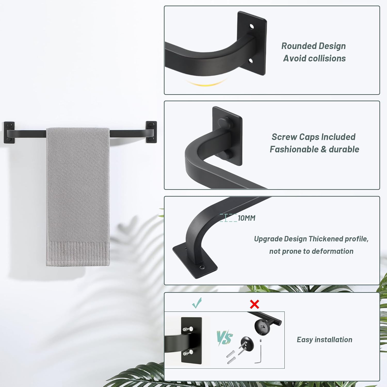 Bathroom Towel Bar, 16 inch Towel Racks for Bathroom Wall Mounted, SUS304 Stainless Steel Heavy Duty Towel Holder Bathroom Accessories Modern Home Decor, Matte Black Finished