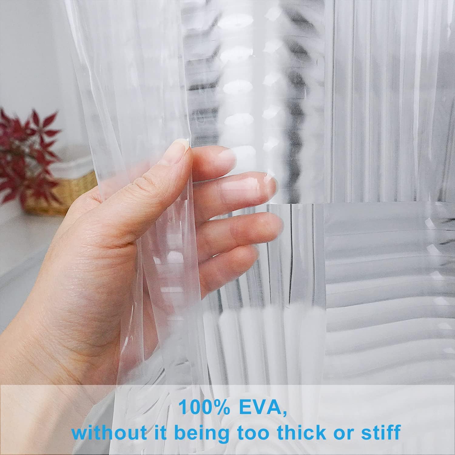 EurCross EVA Clear Shower Curtain or Liner 72 x 72 inches,Transparent Heavy Duty Clear Design Shower Liner with Geometric 3D Pattern,Waterproof Shower Curtains for Bathroom with 3 Weighted Magnets