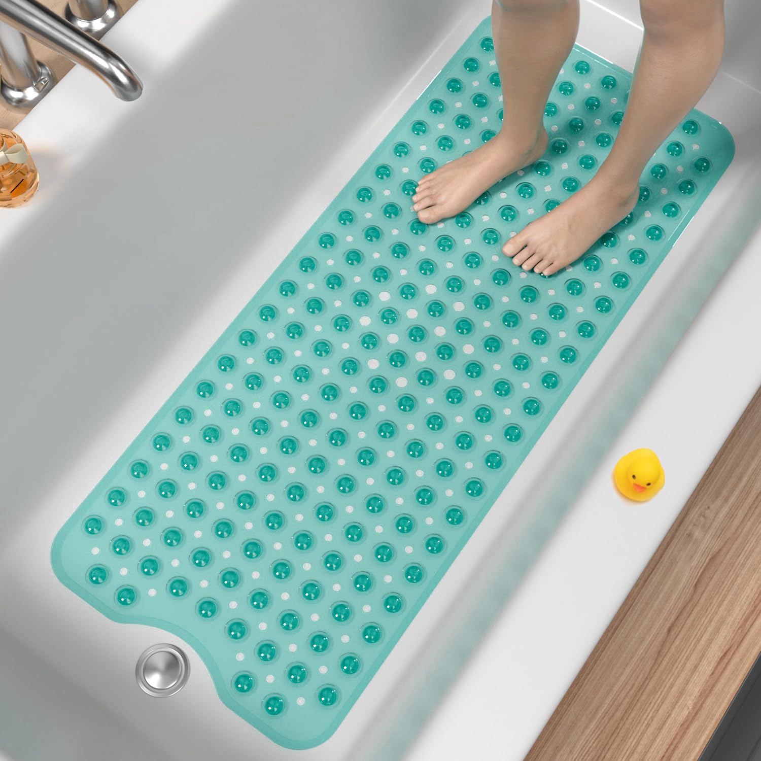 HITSLAM Bath Mat for Tub, Non Slip Bathtub Mat, 40 x 16 Inch Extra Long Bath Tub Mat, Machine Washable Bathroom Shower Mat with Suction Cups and Drain Holes, Soft on Feet, Clear