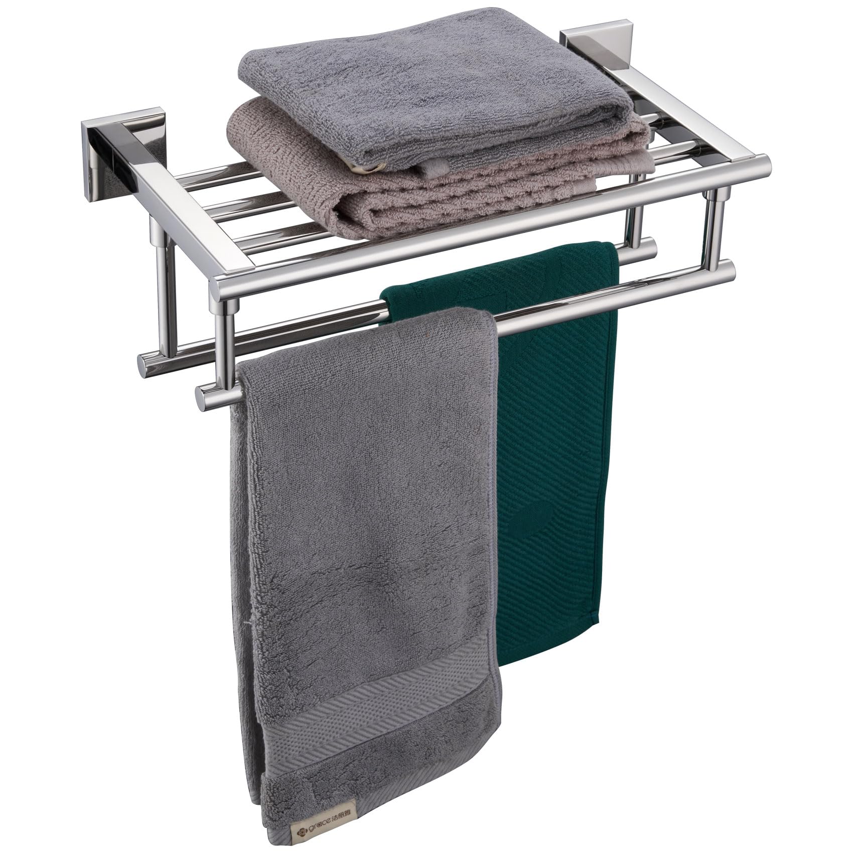 KOKOSIRI 20 Inch Towel Rail Towel Shelf with Double Towel Bars Bathroom Towel Rack Towel Holder Wall Mounted SUS 304 Stainless Steel, Brushed Nickel, B6005BR-L20