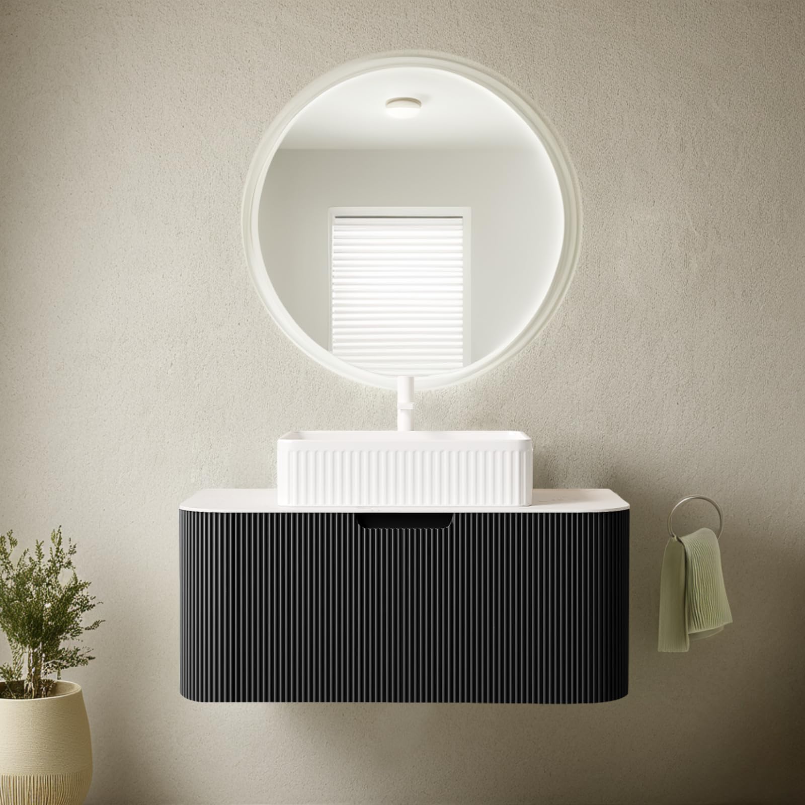 24-Inch Modern Bathroom Vanity with Sink, Floating Cabinet with Ultra-Thin Ceramic Basin and Marble Top, Extra Large Storage Drawer, Soft-Close Design, Nature Wood