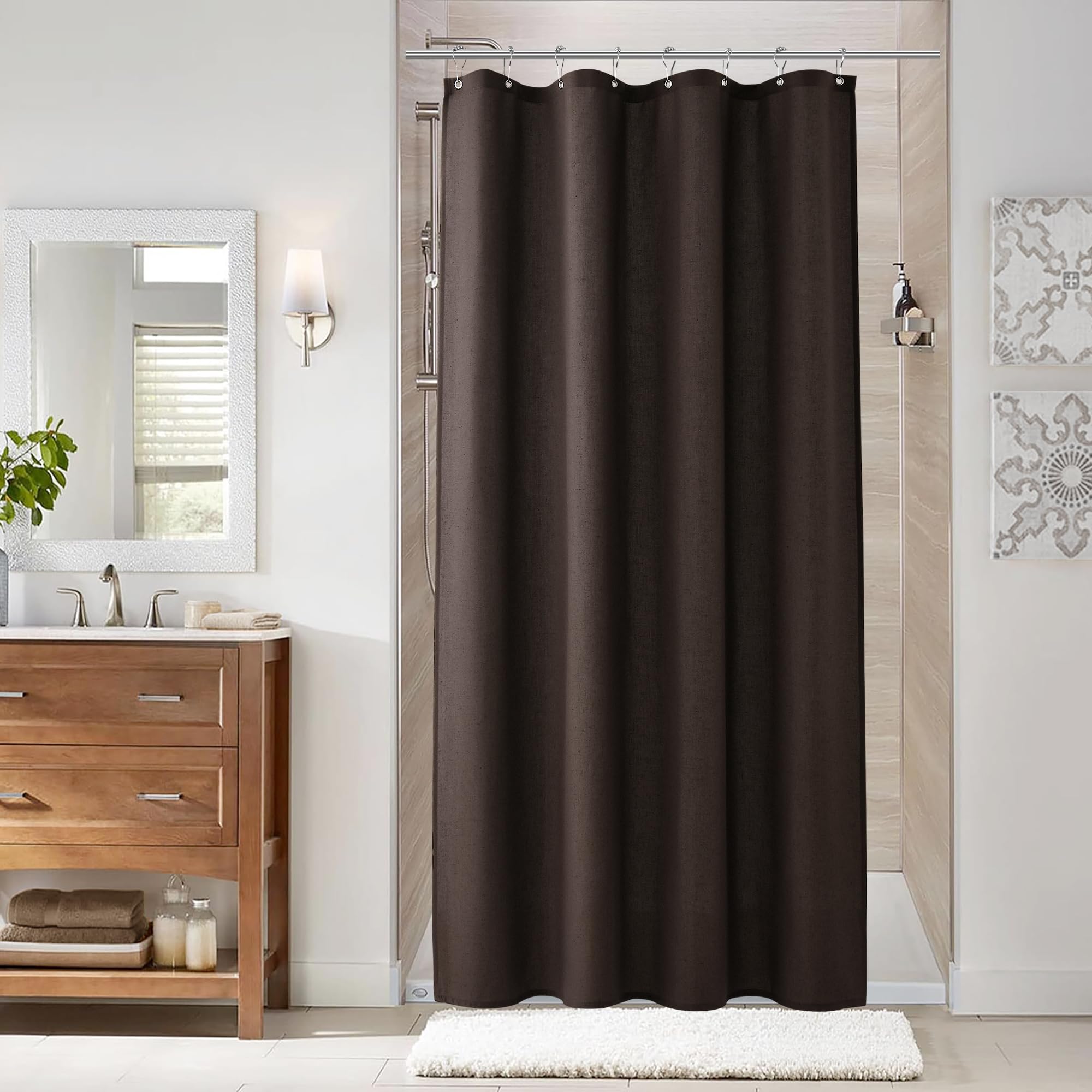 Naturoom Natural Linen Shower Curtain, Country Boho Farmhouse Bath Decor Beige Shower Curtains for Bathroom Neutral Cloth Weighted Textured Fabric Bath Curtain Liner with Hooks, Cream, 72 Inch