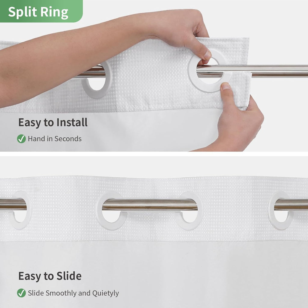 eachope Stall No Hook Shower Curtain with Snap-in Fabric Liner Set,Waffle Weave Shower Curtains for Bathroom,Hotel Luxury Decor Bathroom Curtain Set,Waterproof & Washable,White,54Wx80H