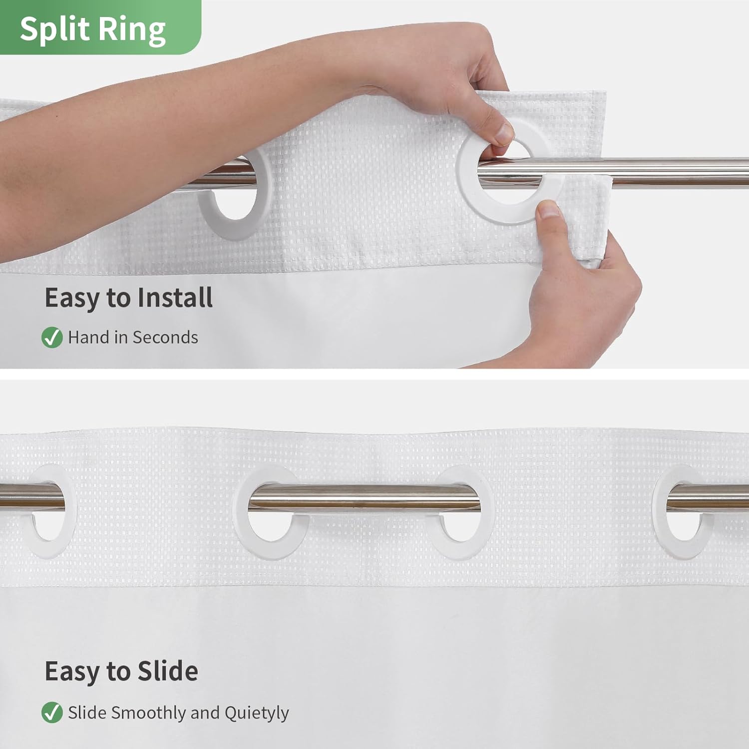 eachope Stall No Hook Shower Curtain with Snap-in Fabric Liner Set,Waffle Weave Shower Curtains for Bathroom,Hotel Luxury Decor Bathroom Curtain Set,Waterproof & Washable,White,54Wx80H