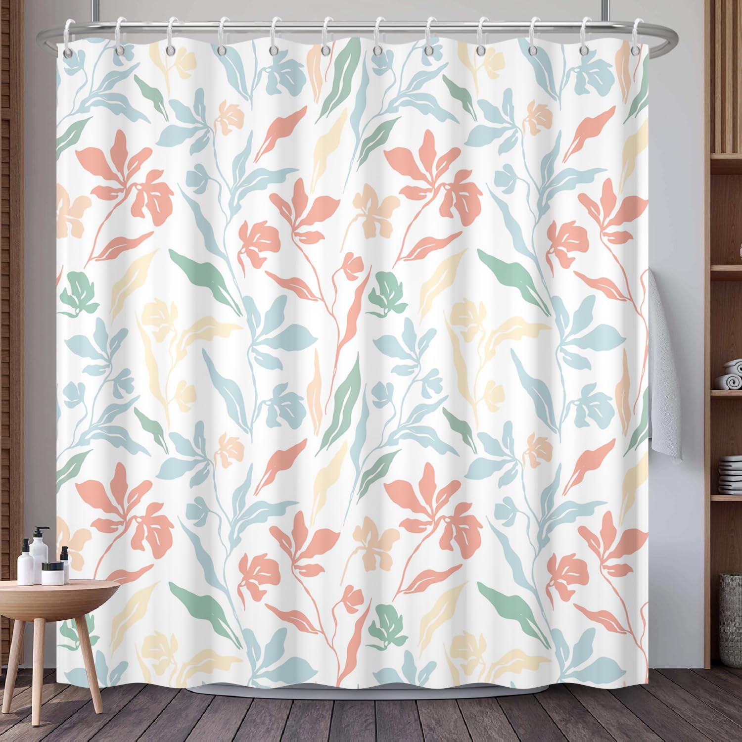 Mountain Landscape Shower Curtain with Hooks, Zen Inspired Design with Birds & Scenic Path, Waterproof Fabric Bath Curtain for Nature Lovers Bathroom Decor, 71x74 Inch