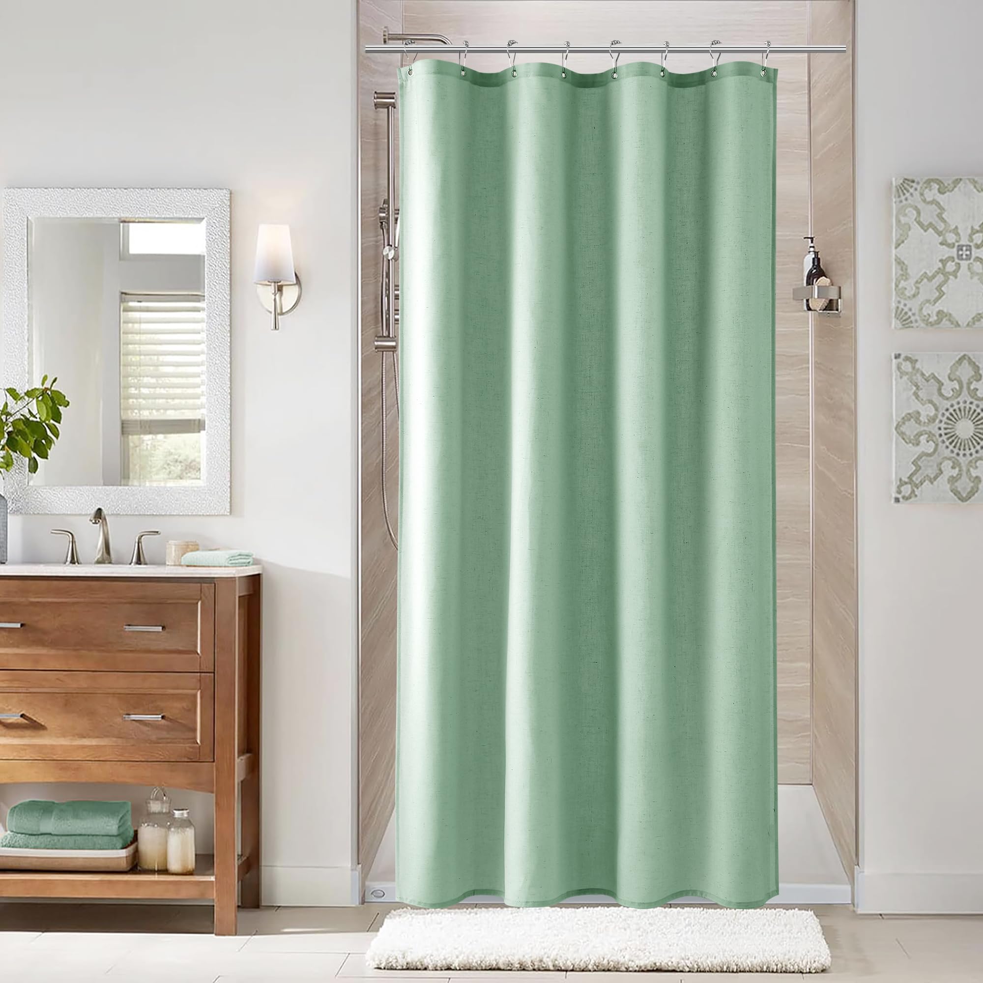 Naturoom Natural Linen Shower Curtain, Country Boho Farmhouse Bath Decor Beige Shower Curtains for Bathroom Neutral Cloth Weighted Textured Fabric Bath Curtain Liner with Hooks, Cream, 72 Inch