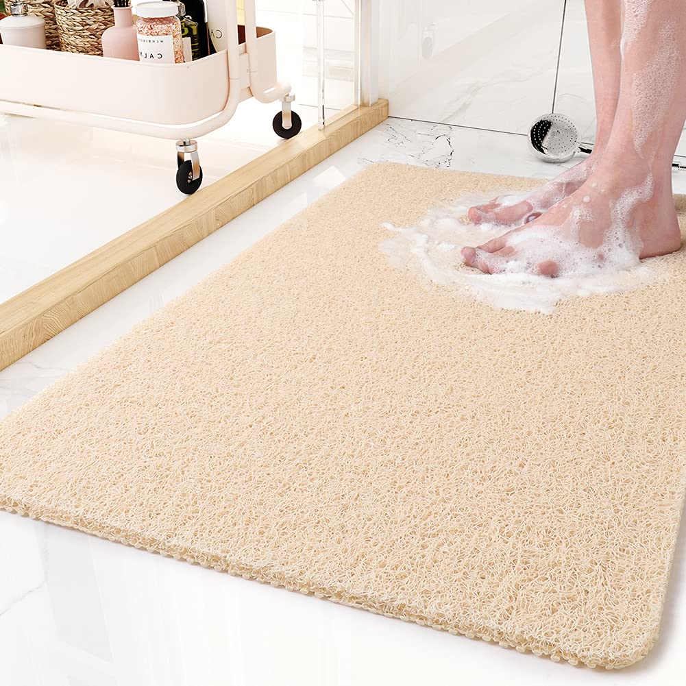 Non-Slip Bathtub Mat, 16x24 Inch, Shower Mats for Bath Tub, PVC Loofah Bathroom Mats for Wet Areas, Quick Drying Foot Scrubber Mat
