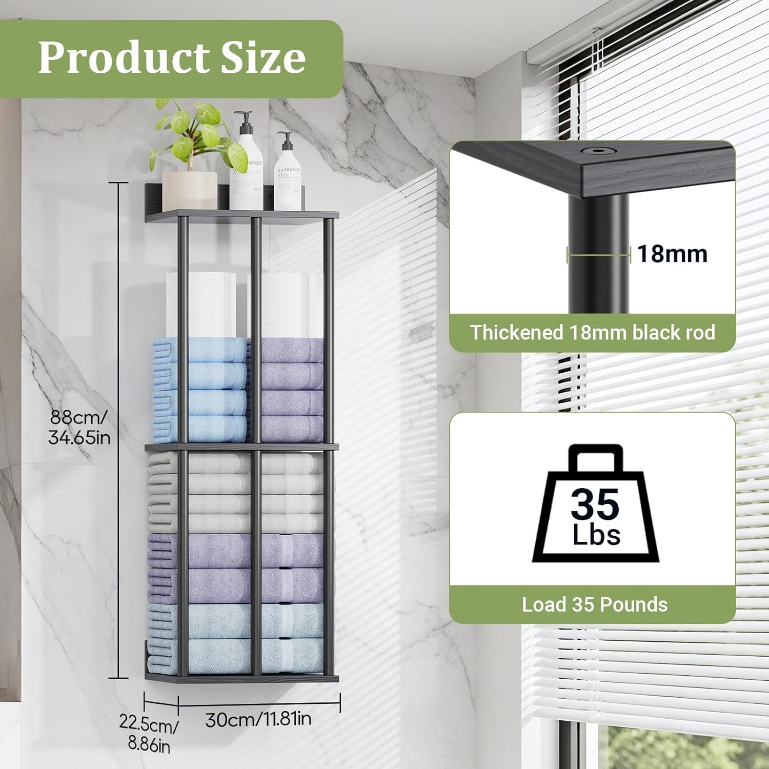 Large Capacity Three-layer Towel Racks for Bathroom Wall Mounted, Updated 3 Bar bath Towel Holder for Bathroom, Bath Towel Rack for Wall Mounted, Metal Small Bathrooms Towel Storage Rack, Balck