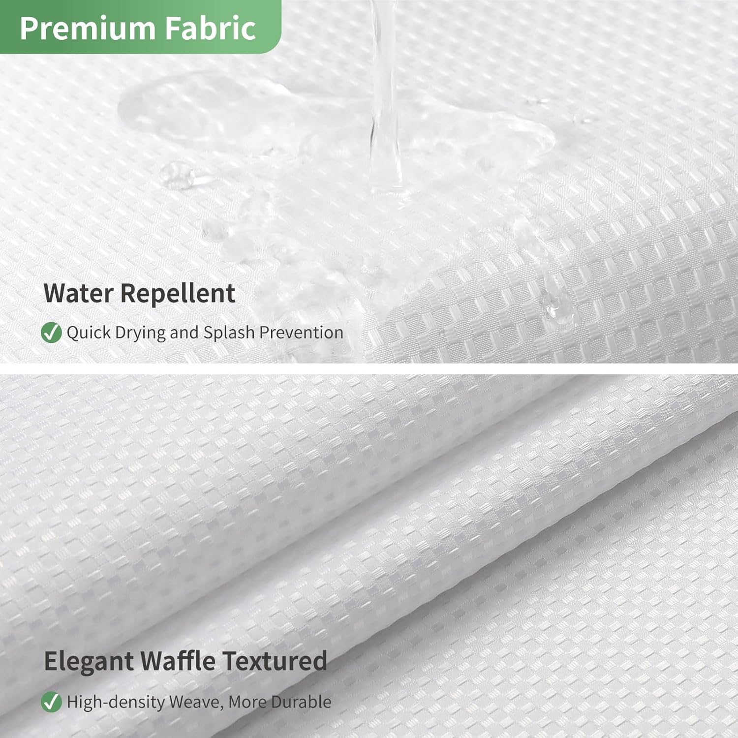 eachope Stall No Hook Shower Curtain with Snap-in Fabric Liner Set,Waffle Weave Shower Curtains for Bathroom,Hotel Luxury Decor Bathroom Curtain Set,Waterproof & Washable,White,54Wx80H