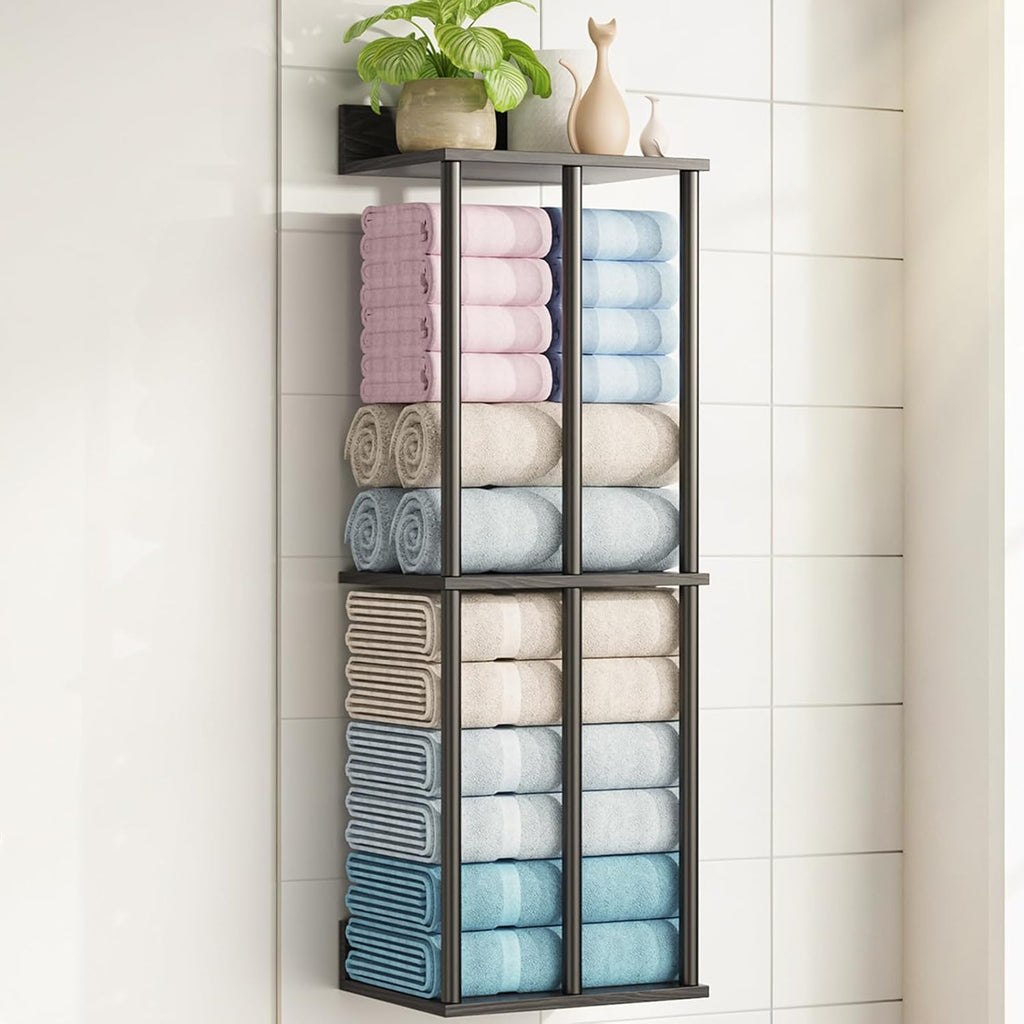 Large Capacity Three-layer Towel Racks for Bathroom Wall Mounted, Updated 3 Bar bath Towel Holder for Bathroom, Bath Towel Rack for Wall Mounted, Metal Small Bathrooms Towel Storage Rack, Balck