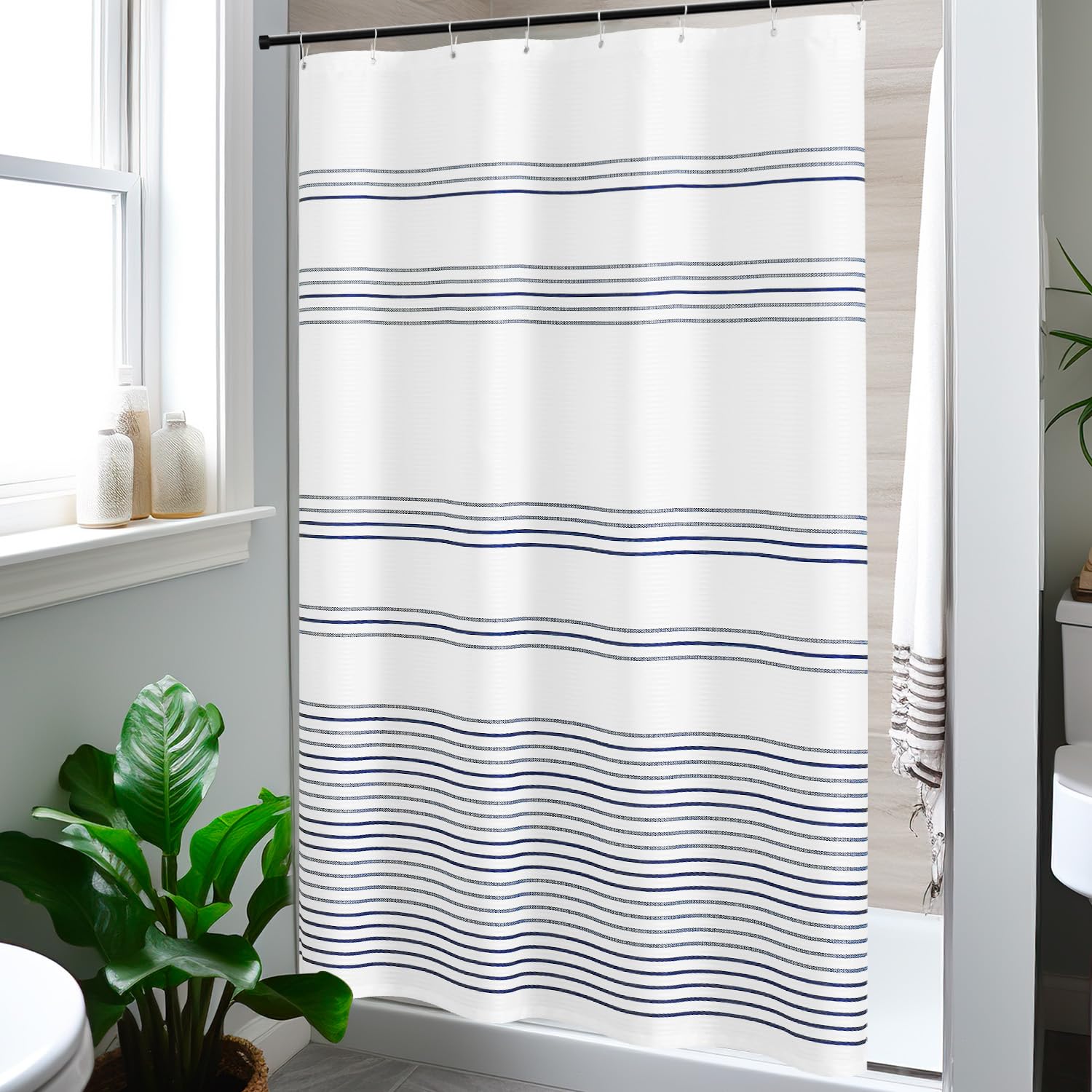 jinchan Black and White Shower Curtain for Bathroom Modern Farmhouse Striped Waterproof Fabric Shower Curtain Set with 12 Hooks Machine Washable 70x72 Inches