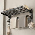 VOLDRA 24-Inch Towel Rack,Bathroom Towel Shelf with 2 Towel Bar Foldable Towel Holder with 7 Hooks Towel Storage Organizer for Bathroom & Lavatory Wall Mounted (Matte Black)