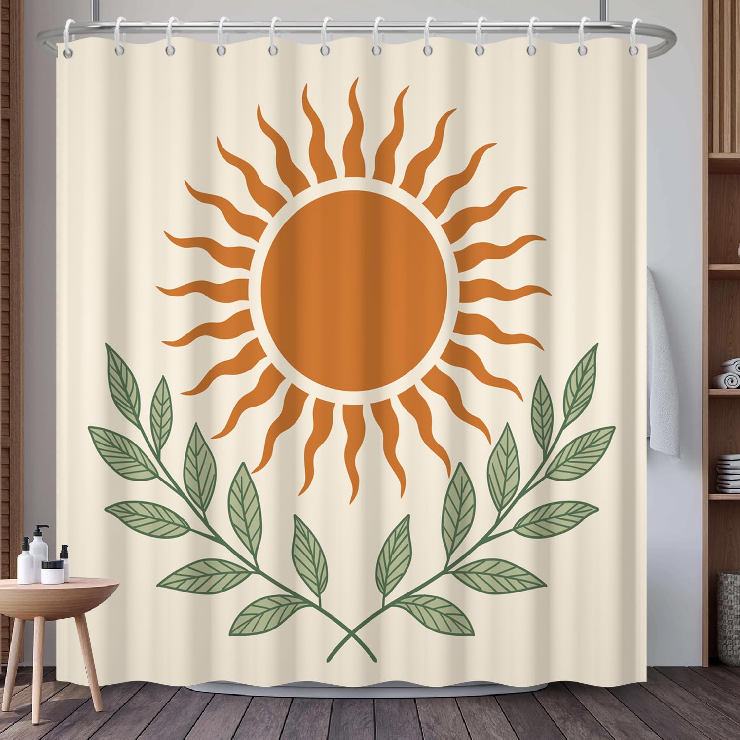 Mountain Landscape Shower Curtain with Hooks, Zen Inspired Design with Birds & Scenic Path, Waterproof Fabric Bath Curtain for Nature Lovers Bathroom Decor, 71x74 Inch