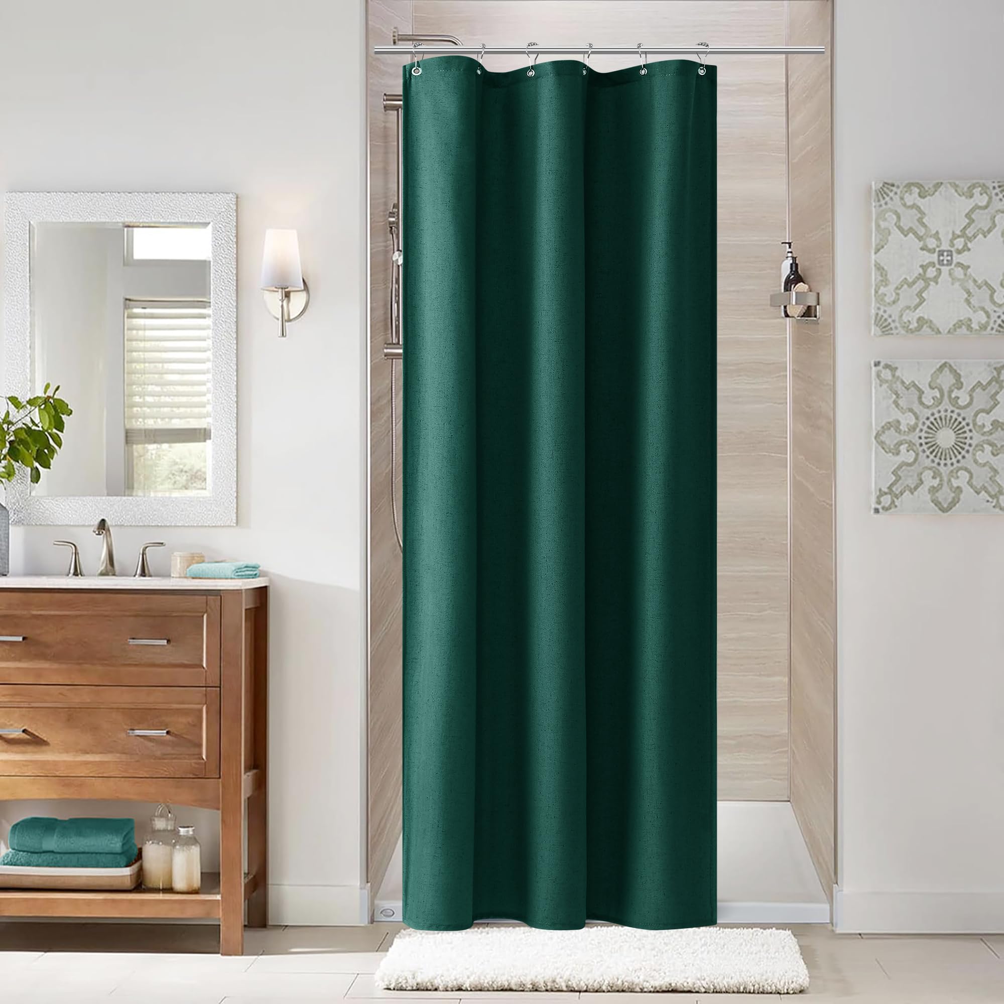 Naturoom Natural Linen Shower Curtain, Country Boho Farmhouse Bath Decor Beige Shower Curtains for Bathroom Neutral Cloth Weighted Textured Fabric Bath Curtain Liner with Hooks, Cream, 72 Inch