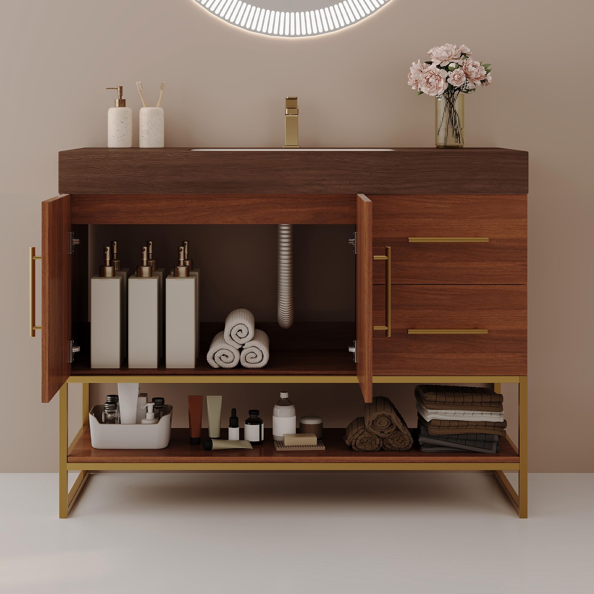 Glintee 36" Modern Bathroom Vanity with Ceramic Sink – Sintered Stone Top, 4 Soft-Close Drawers, Sturdy Solid Wood Cabinet, Wall-Mounted or Freestanding, Easy Assembly, Black & White
