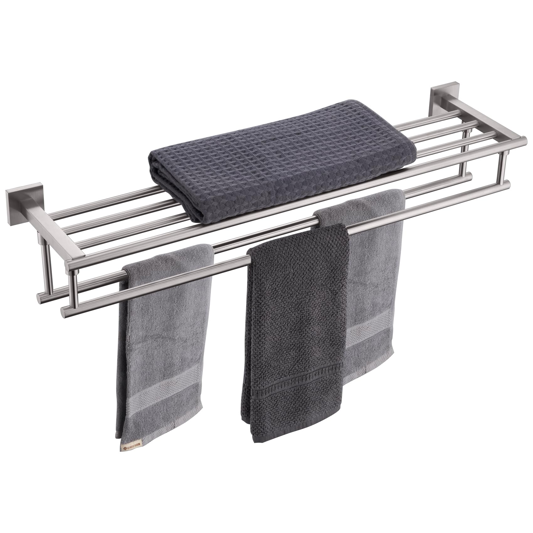 KOKOSIRI 20 Inch Towel Rail Towel Shelf with Double Towel Bars Bathroom Towel Rack Towel Holder Wall Mounted SUS 304 Stainless Steel, Brushed Nickel, B6005BR-L20