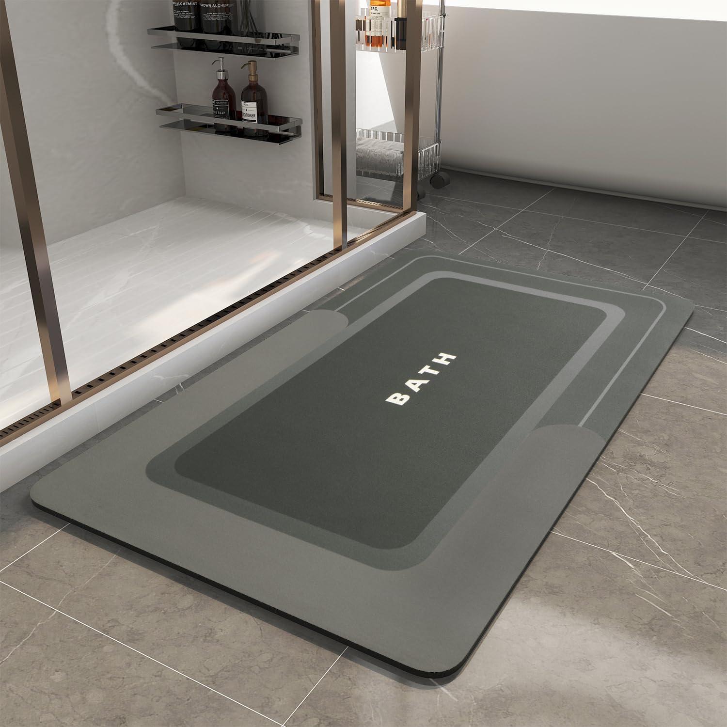 MontVoo-Bath Mat-Bathroom Mat Rug Non Slip Super Absorbent Stain Resistant Quick Dry Thin Bath Rug-Bath Mats for Bathroom Floor Bathtub Vanity-Bathmat Bath Rug Easy Care-17"x27" Grey