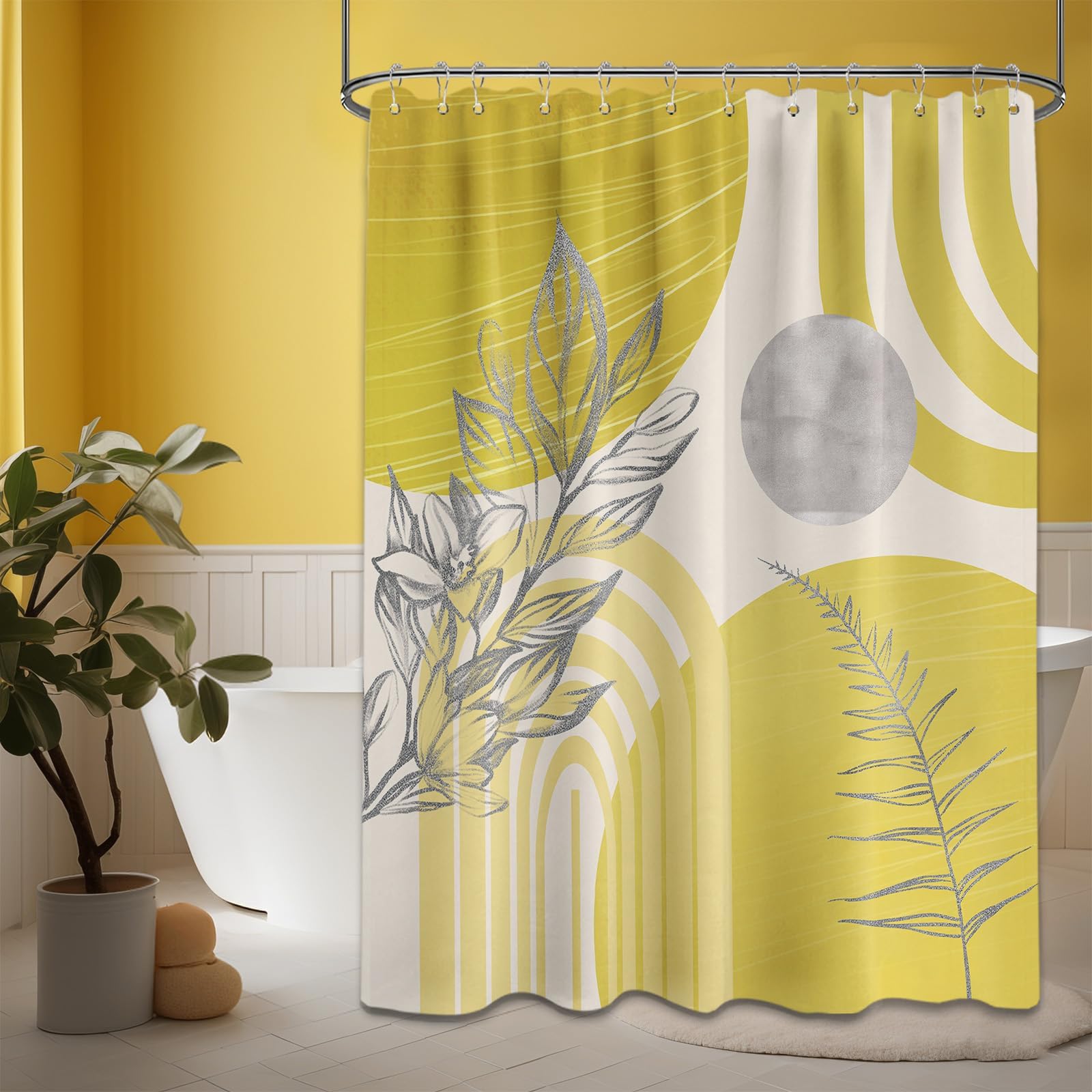 Mid Century Modern Black and Brown Shower Curtain Boho Beige and Dark Tan Gold Shower Curtains for Mens Bathroom Decor Sets, Waterproof Cloth Fabric with Hooks, 70x72in