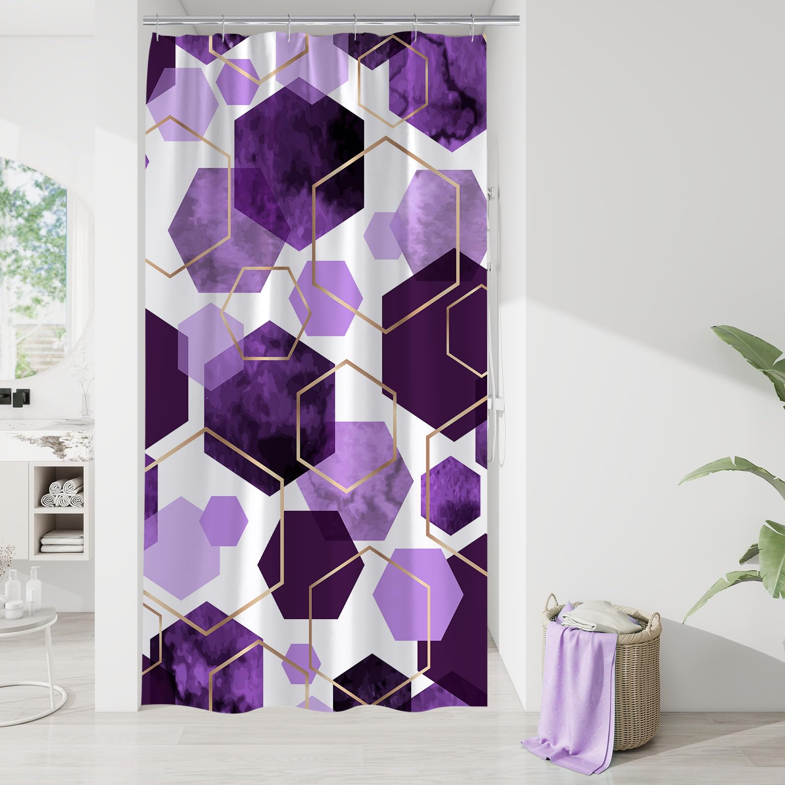 Litabel Blue Shower Curtain Set, Modern Geometric Art Decor Waterproof Bath Curtain, Abstract Fabric Shower Curtain for Bathroom, 72x72 Inch