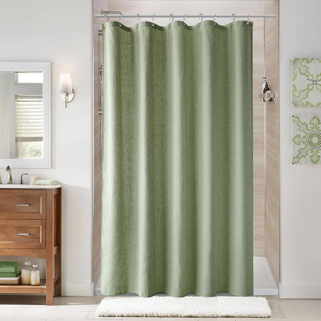 Naturoom Natural Linen Shower Curtain, Country Boho Farmhouse Bath Decor Beige Shower Curtains for Bathroom Neutral Cloth Weighted Textured Fabric Bath Curtain Liner with Hooks, Cream, 72 Inch