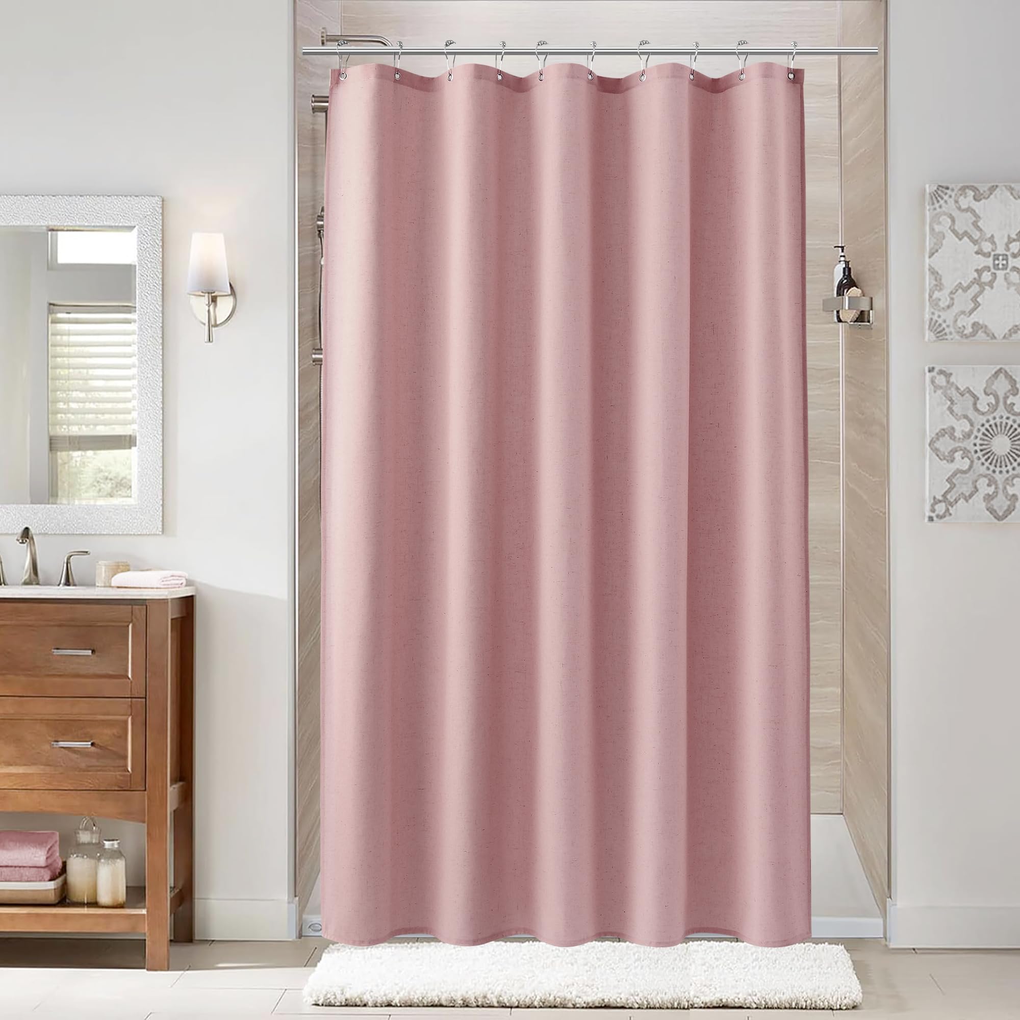 Naturoom Natural Linen Shower Curtain, Country Boho Farmhouse Bath Decor Beige Shower Curtains for Bathroom Neutral Cloth Weighted Textured Fabric Bath Curtain Liner with Hooks, Cream, 72 Inch