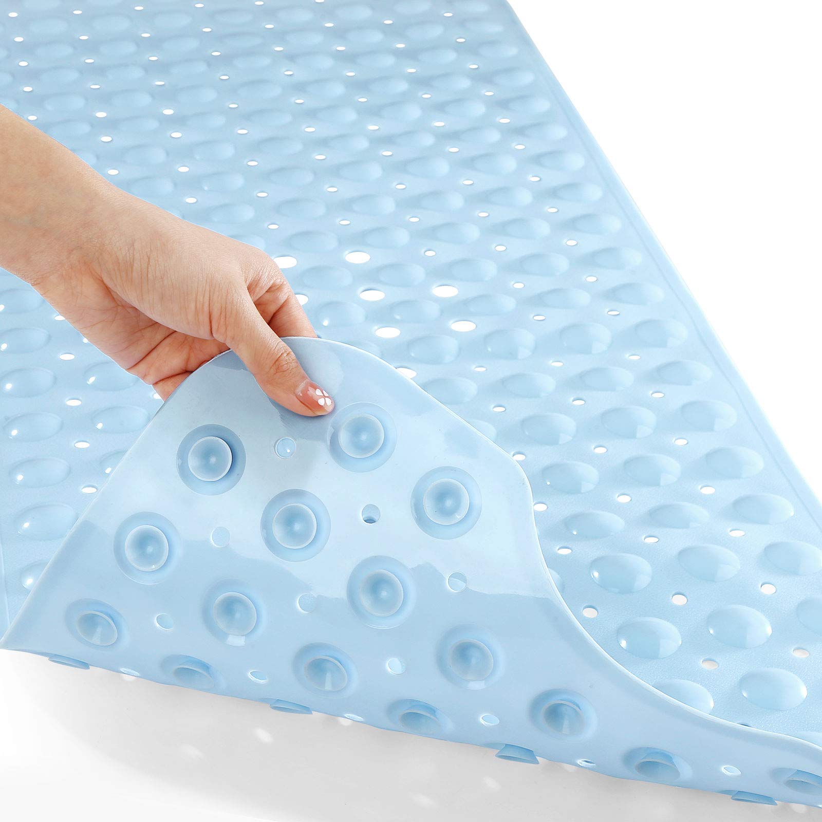 Yimobra Non Slip Bathtub Mat 40"x16", Super Strong Suction Cups, Extra Long Shower Mat with Drain Holes, Machine Washable Fast Draining Bathroom Floor Mat, Clear Grey