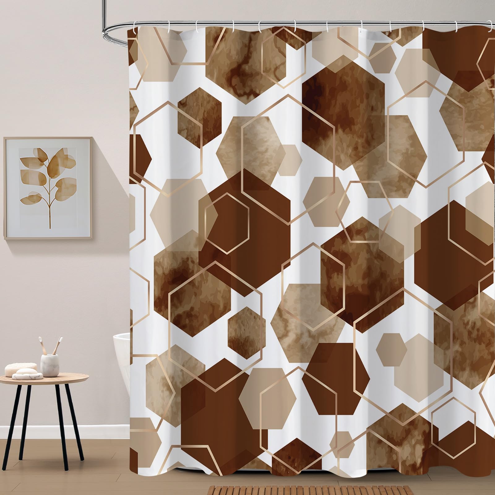 Litabel Blue Shower Curtain Set, Modern Geometric Art Decor Waterproof Bath Curtain, Abstract Fabric Shower Curtain for Bathroom, 72x72 Inch