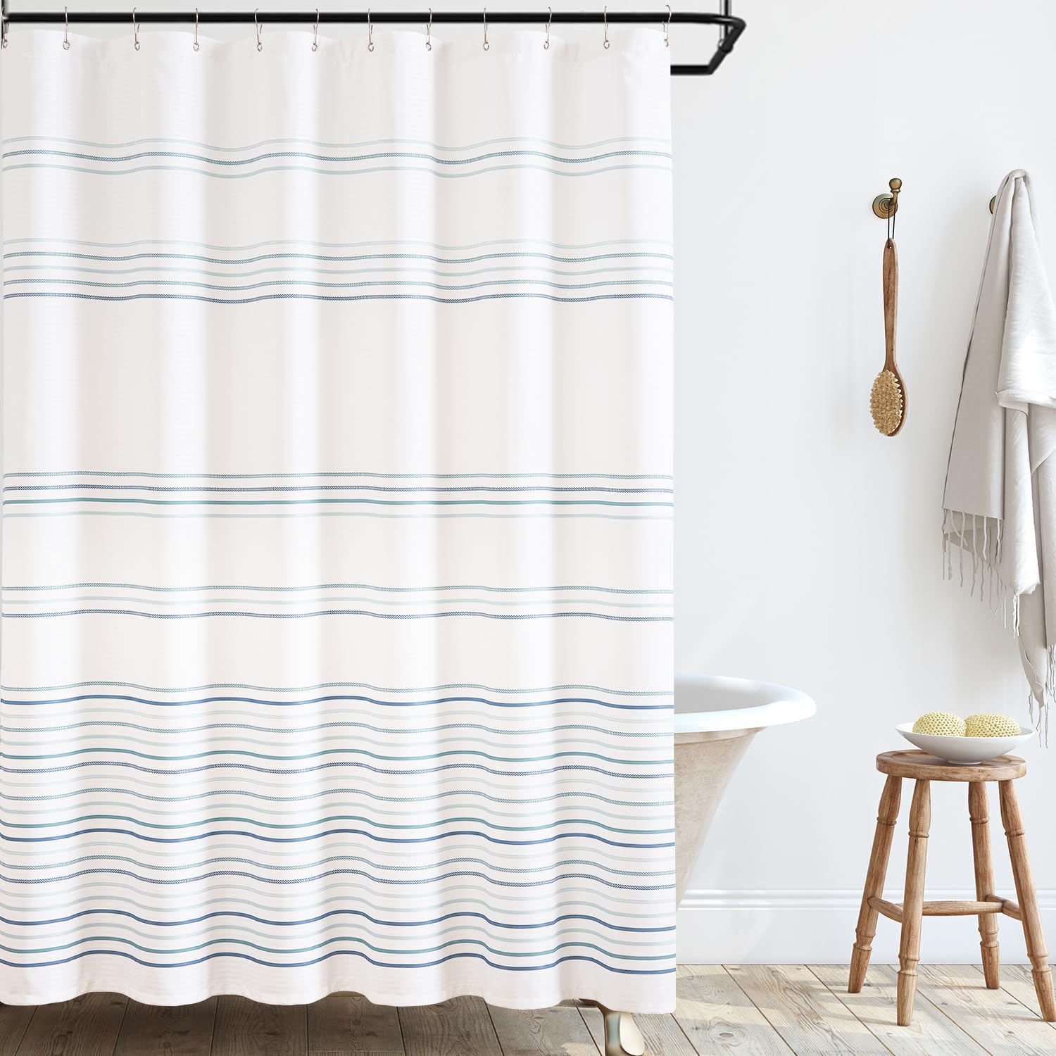 jinchan Black and White Shower Curtain for Bathroom Modern Farmhouse Striped Waterproof Fabric Shower Curtain Set with 12 Hooks Machine Washable 70x72 Inches