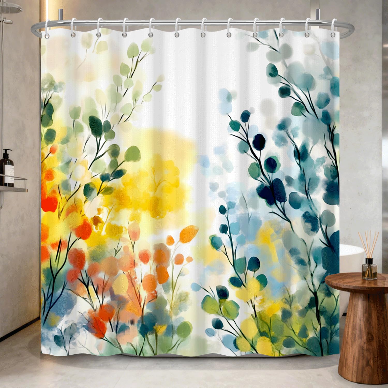 Birch Tree Shower Curtain 71x74 Inch – Woodland Forest Watercolor Landscape Print Waterproof Bathroom Curtain with Rust-Proof Hooks for Farmhouse Rustic Scandinavian Bath Decor
