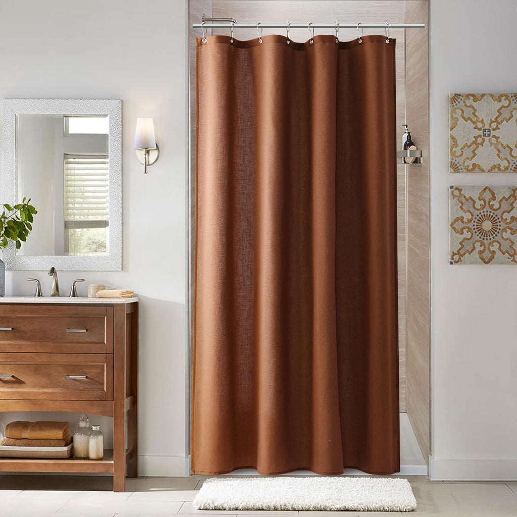 Naturoom Natural Linen Shower Curtain, Country Boho Farmhouse Bath Decor Beige Shower Curtains for Bathroom Neutral Cloth Weighted Textured Fabric Bath Curtain Liner with Hooks, Cream, 72 Inch