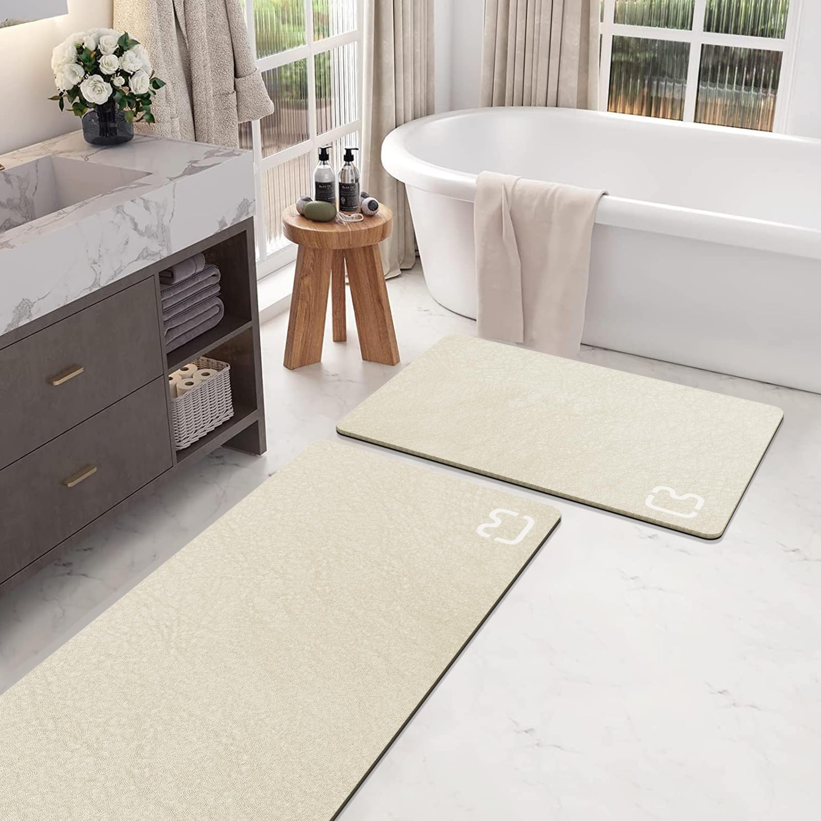 Bathroom Runner Mat Rugs Long Diatomite Stone Bath Mat Large Super Absorbent Diatomaceous Earth Bath Mat Non Slip Rubber Backed Fast Dry Shower Mat Thin Bathroom Rugs Floor Mat,15.7"x47.2",Grey