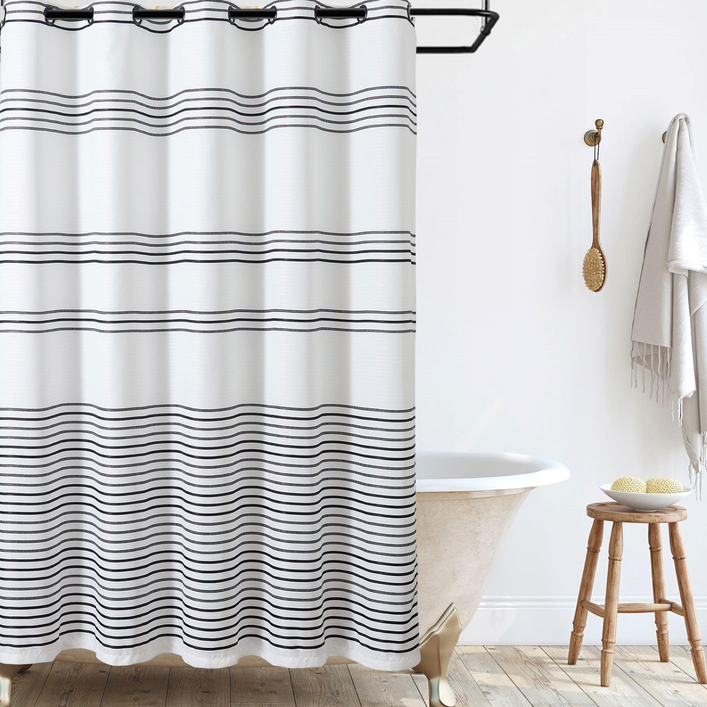 jinchan Black and White Shower Curtain for Bathroom Modern Farmhouse Striped Waterproof Fabric Shower Curtain Set with 12 Hooks Machine Washable 70x72 Inches