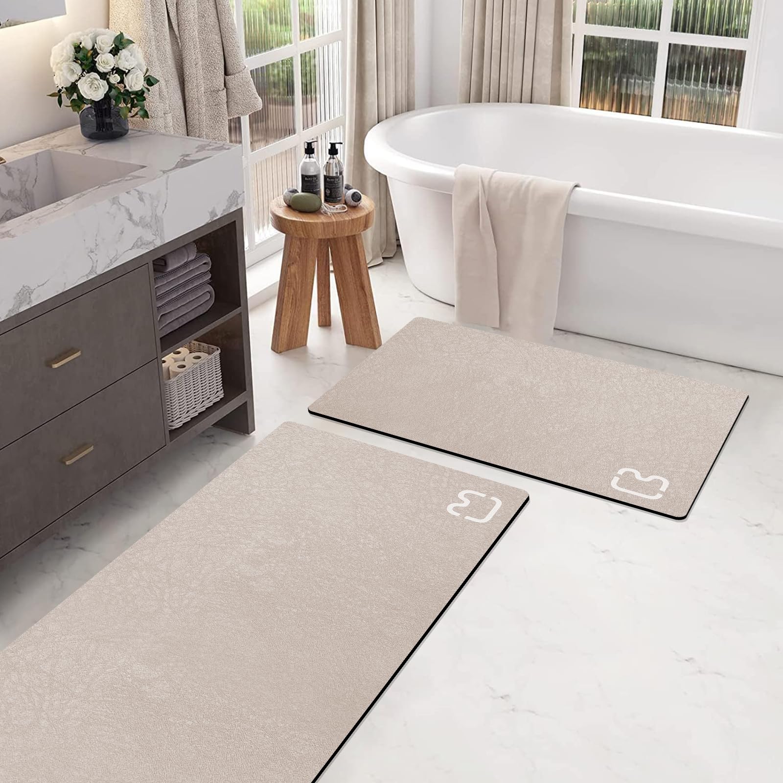 Bathroom Runner Mat Rugs Long Diatomite Stone Bath Mat Large Super Absorbent Diatomaceous Earth Bath Mat Non Slip Rubber Backed Fast Dry Shower Mat Thin Bathroom Rugs Floor Mat,15.7"x47.2",Grey