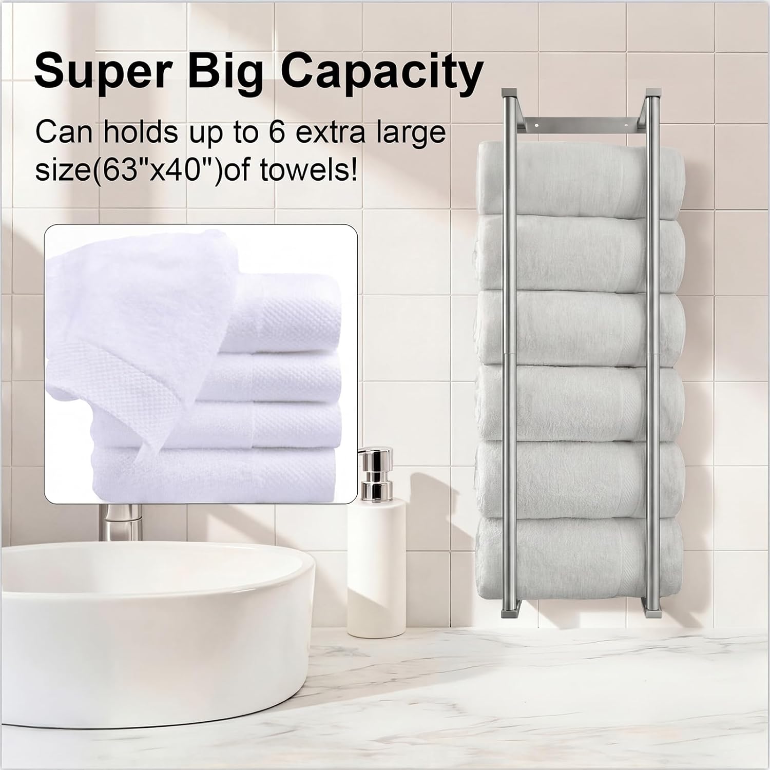 Bathroom Towel Storage Rack,28 Inch Stainless Steels Towel Racks for Bathroom, Wall Mounted Organizers and Storage Shelves for Bathroom,Brushed Silver