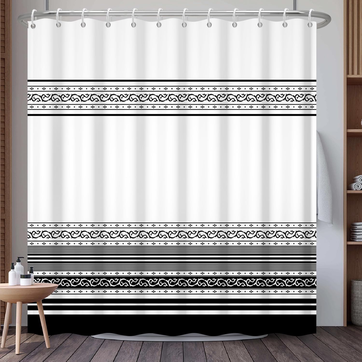 Mountain Landscape Shower Curtain with Hooks, Zen Inspired Design with Birds & Scenic Path, Waterproof Fabric Bath Curtain for Nature Lovers Bathroom Decor, 71x74 Inch