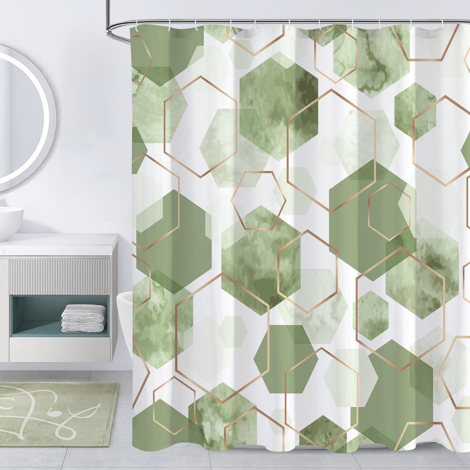 Litabel Blue Shower Curtain Set, Modern Geometric Art Decor Waterproof Bath Curtain, Abstract Fabric Shower Curtain for Bathroom, 72x72 Inch