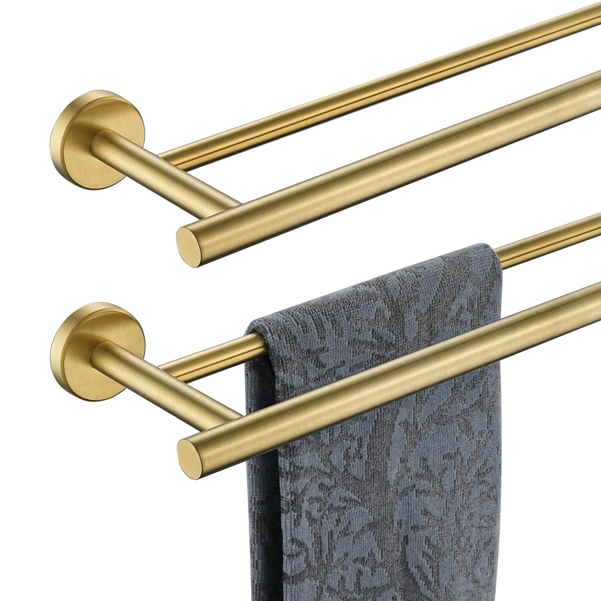 JQK Double Towel Bar 27 Inch, Brass Gold Useable Length 24 Inch 304 Stainless Steel Thicken 0.8mm Bath Towel Rack for Bathroom, Towel Holder Wall Mount, TB100L24-BG
