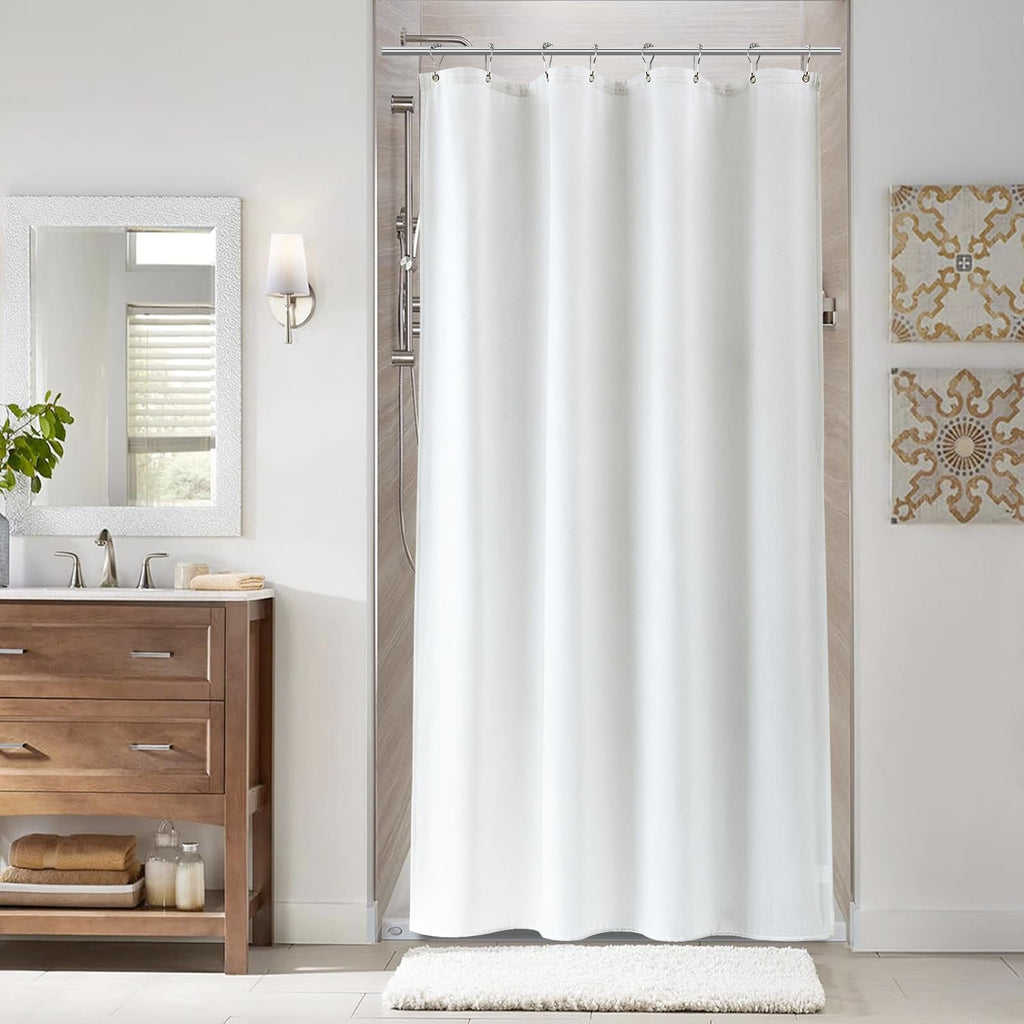 Naturoom Natural Linen Shower Curtain, Country Boho Farmhouse Bath Decor Beige Shower Curtains for Bathroom Neutral Cloth Weighted Textured Fabric Bath Curtain Liner with Hooks, Cream, 72 Inch