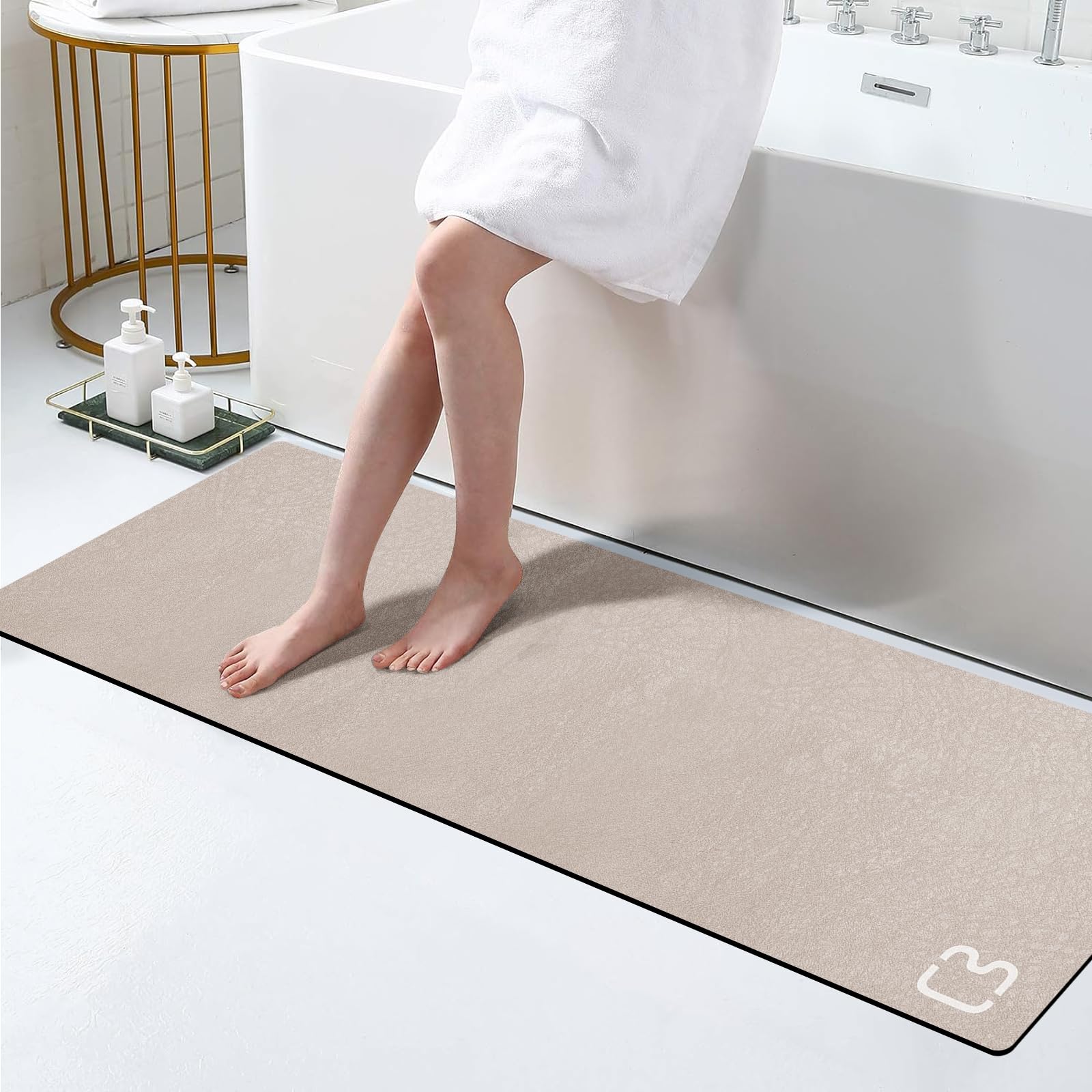 Bathroom Runner Mat Rugs Long Diatomite Stone Bath Mat Large Super Absorbent Diatomaceous Earth Bath Mat Non Slip Rubber Backed Fast Dry Shower Mat Thin Bathroom Rugs Floor Mat,15.7"x47.2",Grey