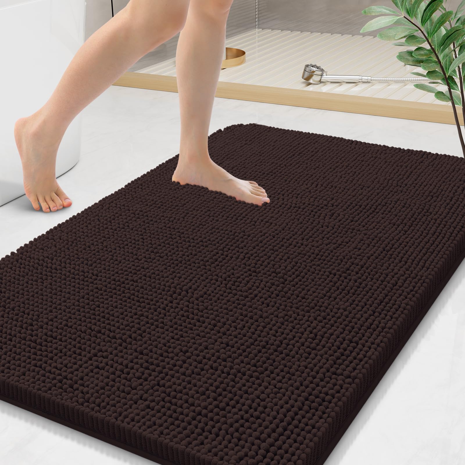 Arotive Bathroom Rugs 30x20, Extra Soft Absorbent Shaggy Chenille Bath Rugs, Machine Washable Rubber Backing Non-Slip Bath Mats for Bathroom Floor Tub and Shower, Home Decor Accessories, Grey