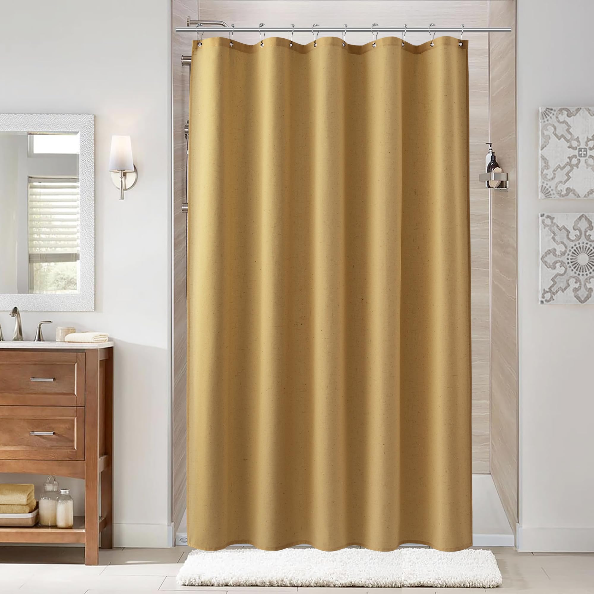Naturoom Natural Linen Shower Curtain, Country Boho Farmhouse Bath Decor Beige Shower Curtains for Bathroom Neutral Cloth Weighted Textured Fabric Bath Curtain Liner with Hooks, Cream, 72 Inch